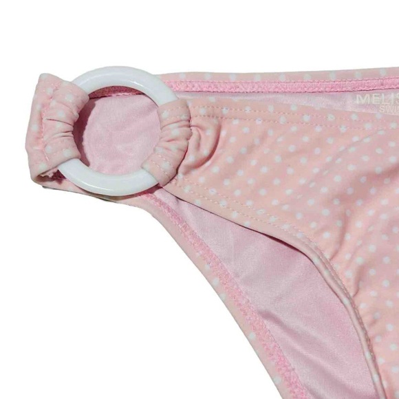Melissa Swim Bikini Bottoms Light Pink White Polka Dots O-Ring Hips Size Medium - Picture 2 of 9